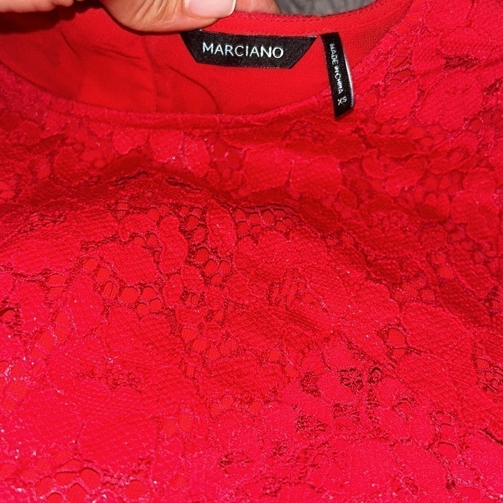 Marciano Red Hot Rebelle Metallic Lace Piya Long Sleeve Crop Top + Skirt Set - Picture 7 of 16